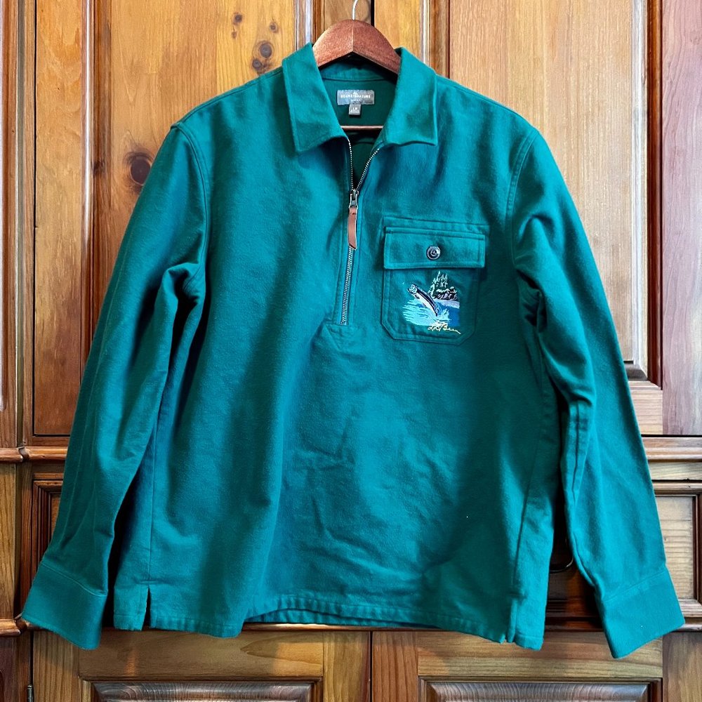LL Bean 1933 Chamois Cloth Trapper Quarter Zip Shirt - Large